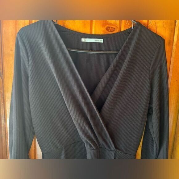 Maurices Black Ribbed Wrap Dress Long Sleeve V-Neck Casual Elegant - Picture 4 of 4